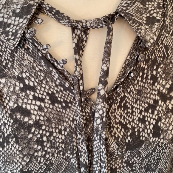 Free People Snake Print Tie Neck Blouse - Picture 2 of 8
